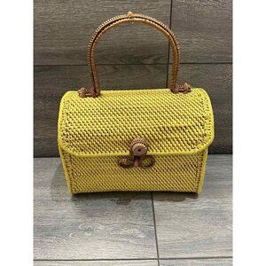 POPPY + SAGE Rattan Crossbody with Top Handle- Alice Yellow,Bag No Strap